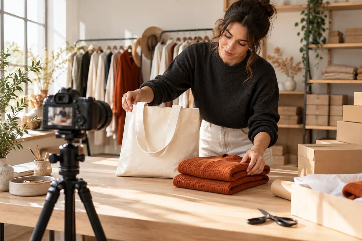 Conceptual ecommerce owner preparing products for an online shop