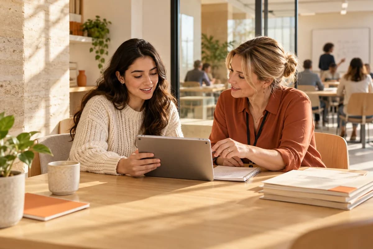 Conceptual learner discussing course admissions with an advisor