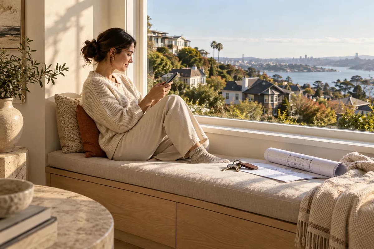 Conceptual homebuyer enquiring about a property on a phone